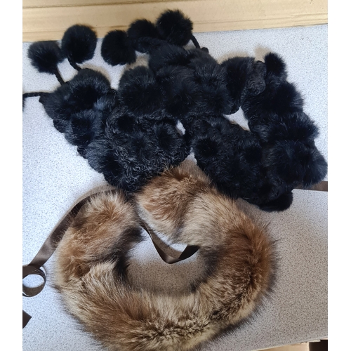 21 - Ladies vintage black Fur stole, possibly Rabbit Fur & a brown fur collar.