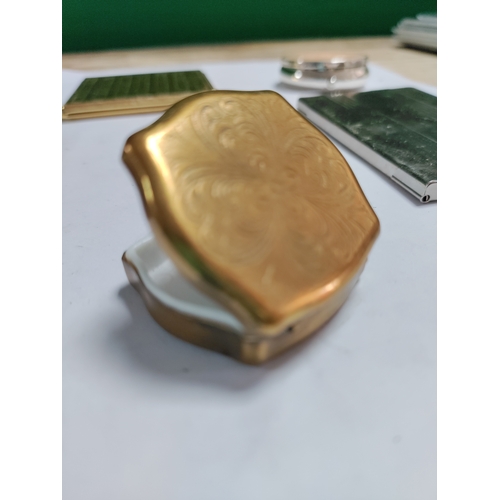 31 - A heart shaped white metal jewellery box and a collection of hand held mirrors and a pair of pill bo... 