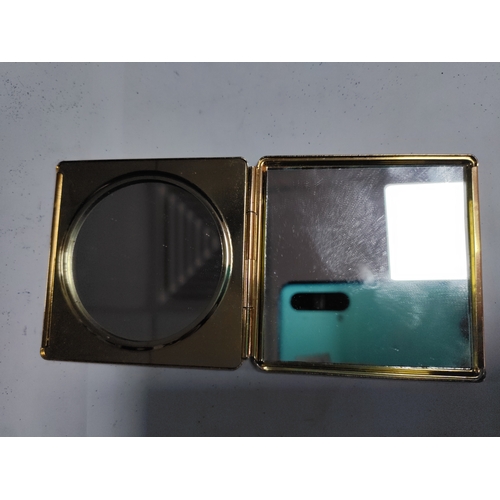 31 - A heart shaped white metal jewellery box and a collection of hand held mirrors and a pair of pill bo... 