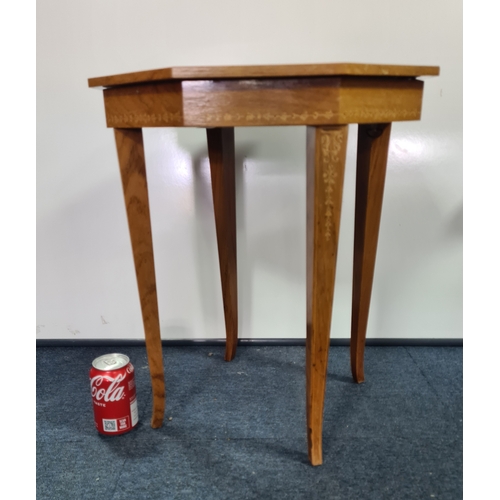 152 - Hexagonal topped musical Side Table with lockable sewing/ storage - key included. Has Sorrento ware ... 