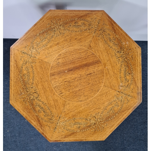 152 - Hexagonal topped musical Side Table with lockable sewing/ storage - key included. Has Sorrento ware ... 