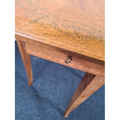 152 - Hexagonal topped musical Side Table with lockable sewing/ storage - key included. Has Sorrento ware ... 