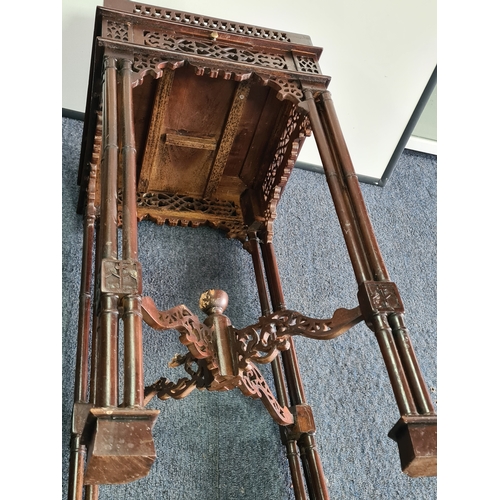 153 - Antique Mahogany Carved Occasional Table /Kettle Stand with draw. Measures H69cm x33cm x33cm. AF