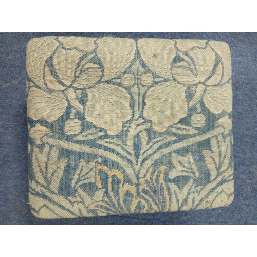 160 - Antique oak footstool with floral design cushioning.