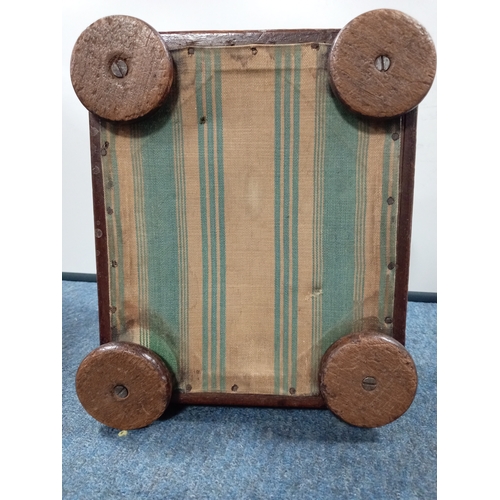 160 - Antique oak footstool with floral design cushioning.