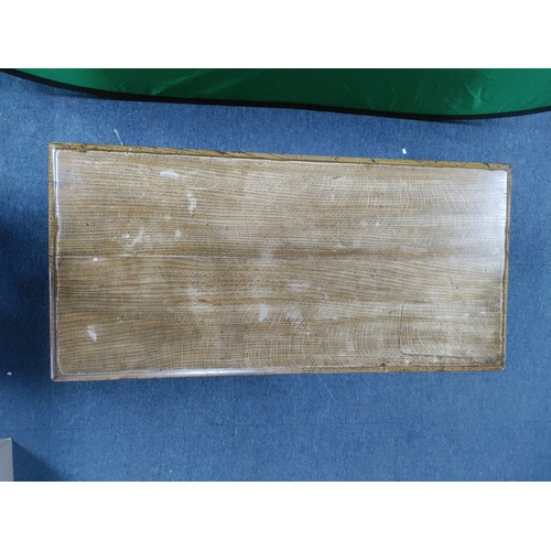 166 - A vintage wooden coffee table with wrought iron supports H 46 cm x D 40cm x W 85cm