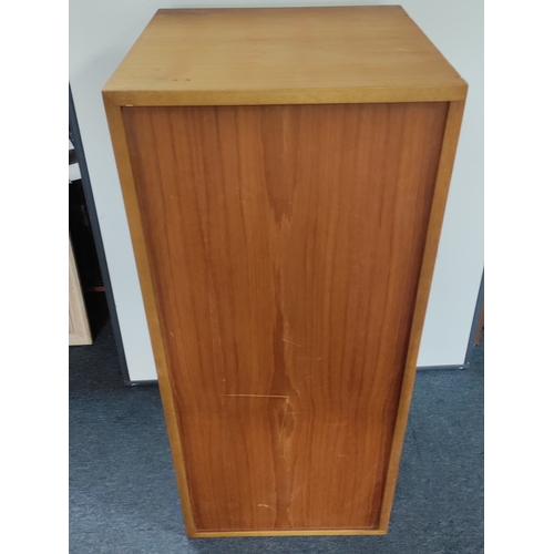 171 - A mid century teak shelved cabinet. H 89cm x W 40cm x D 40cm.