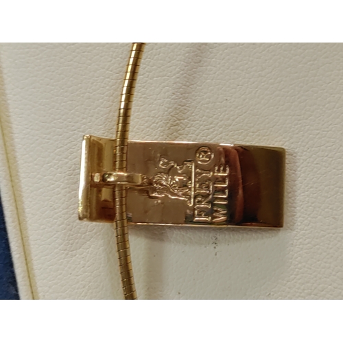 317 - A boxed 'Frey Wille' gold tone chain and pendant with enamelled Egyptian hieroglyphs.