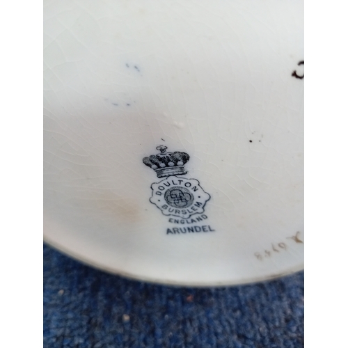 59 - A royal crown Derby imari style plate and a Doulton Burslem arundel biscuit jar/ tin with silver pla... 