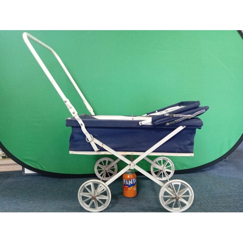 65 - A vintage navy blue collapsible dolls pram