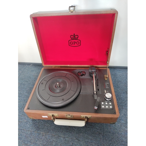 74 - A brown GPO portable record player.