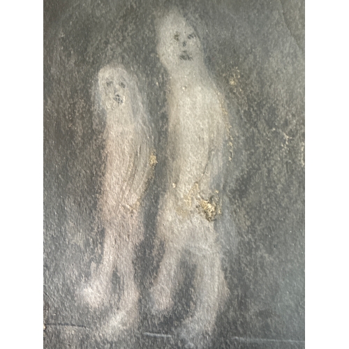 257 - Original charcoal drawing of two ghostlike figures that is signed LS Lowry. This is on what appears ... 