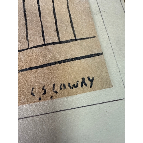 258 - Original pencil drawing of a person standing by a fence signed LS Lowry. We cannot prove provenance ... 