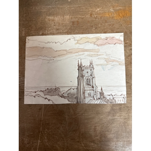 259 - Original pencil and watercolour drawing of a harbour scene with ships, signed LS Lowry. Then on the ... 