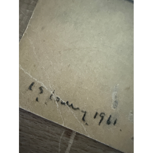 260 - Original pencil drawing of a lampost and fence signed LS Lowry 1961 mentions tub lane on the rear wh... 