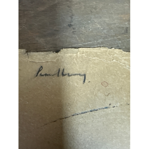 260 - Original pencil drawing of a lampost and fence signed LS Lowry 1961 mentions tub lane on the rear wh... 