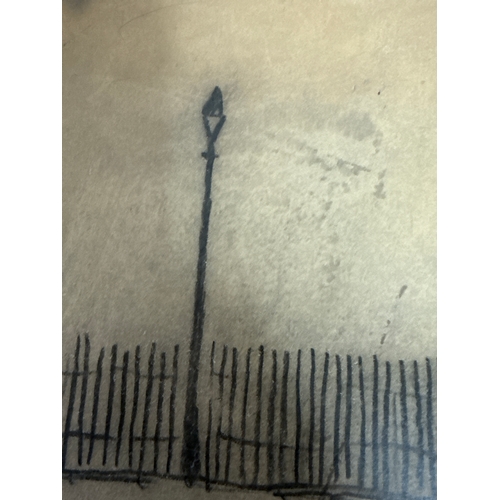 260 - Original pencil drawing of a lampost and fence signed LS Lowry 1961 mentions tub lane on the rear wh... 