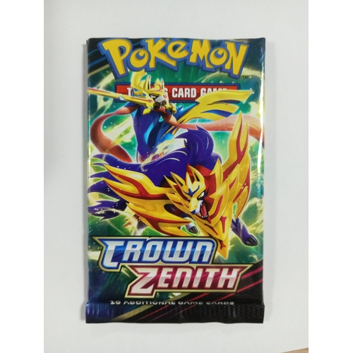 197 - A collection of pokemon cards to include a crown zenith booster pack, a crown zenith tin and a stack... 