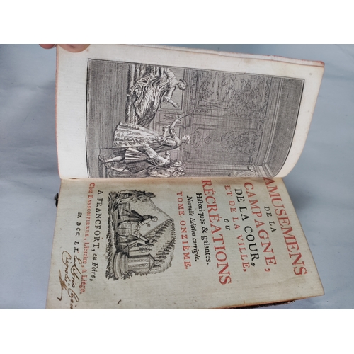 83 - A collection of 18th century leather bound books. To include; La vie De Marianne ou Les avantures De... 