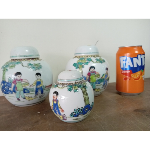 94 - A set of 3 Chinese ginger jars depicting children playing.