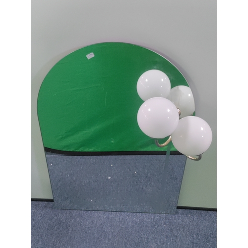 120 - A mirror with fitted lights and art depicting a street lamp