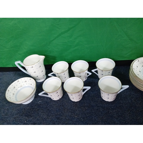 236 - A Royal Doulton 'Saxe' complete art deco style coffee set to include 6 espresso cups with saucers, s... 