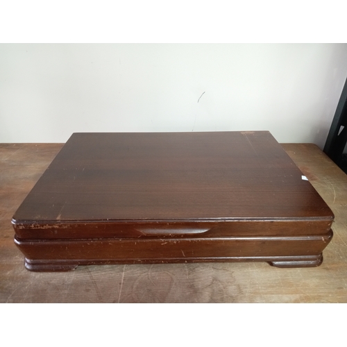 245 - A six service silver plated canteen of cutlery set by Priestly and Moore in an art deco wooden box.