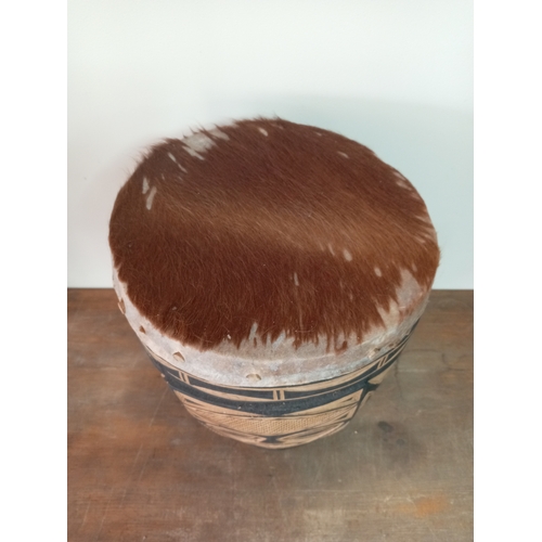 1 - Antique Djembe African Black Wooden Animal Skin Drum