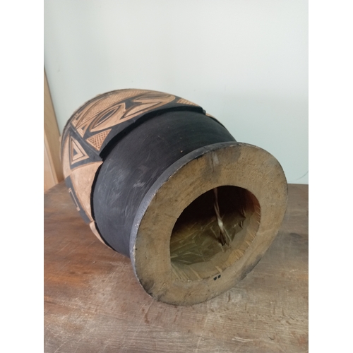 1 - Antique Djembe African Black Wooden Animal Skin Drum