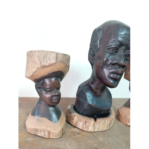 2 - Vintage African Wooden Hand Carved Tribal Sculpture Set