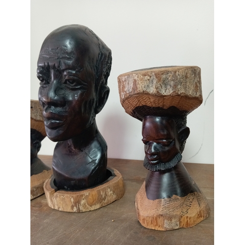2 - Vintage African Wooden Hand Carved Tribal Sculpture Set