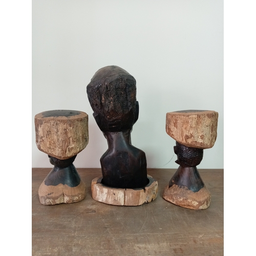 2 - Vintage African Wooden Hand Carved Tribal Sculpture Set