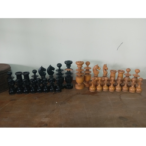 26 - Hand Carved Chess 32 Piece Set Wooden in a Vintage Tin

General Wear & Tear. 1 Piece has noticable d... 