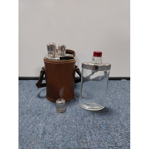 36 - A collection of 2 Tilley paraffin lamps, A vintage real hide triple hip flask, & A Sony portable rad... 