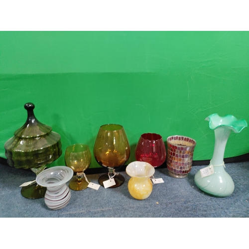 49 - A job lot of mid century glass, tins, lamp and sheet music