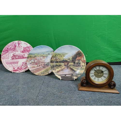 59 - A collection of flasks, decanters and 2 Royal Worcester plates and a Laverswall fine china plate. To... 