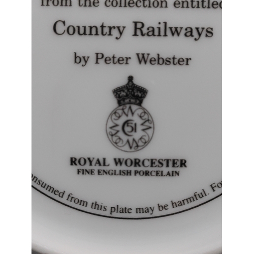 59 - A collection of flasks, decanters and 2 Royal Worcester plates and a Laverswall fine china plate. To... 