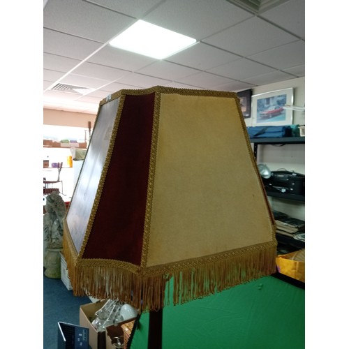 10 - Vintage oak standard lamp with a decorative Large Lampshade Depicting Historical Coaching Inn Scene