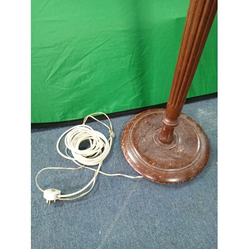 10 - Vintage oak standard lamp with a decorative Large Lampshade Depicting Historical Coaching Inn Scene