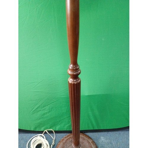 10 - Vintage oak standard lamp with a decorative Large Lampshade Depicting Historical Coaching Inn Scene