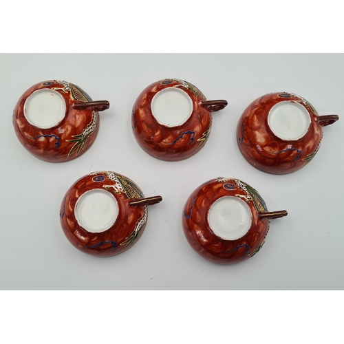 11 - A vintage hand painted 1960's Japanese Satsuma Dragonware Moriage Tea Set, marked H H.P. (Kutani Hay... 