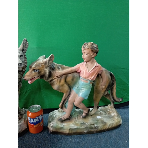 17 - Antique Bisque Plaster OP Chalkware Children And Dogs Large Figurine signed