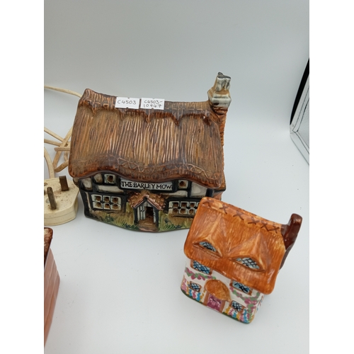 28 - Collection Of Ceramic Cottage Houses Including one as a lamp, Kensington Price Made In England Biscu... 