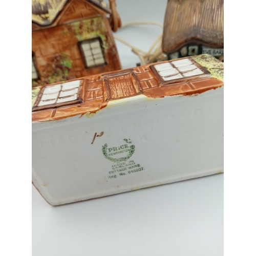 28 - Collection Of Ceramic Cottage Houses Including one as a lamp, Kensington Price Made In England Biscu... 