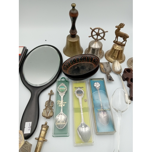 29 - Assortment Of Vintage Items Including Silver Plated Spoons, Decorative Bells & More