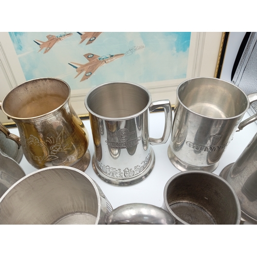 32 - Collection Of Decorative Pewter Tankards and Similar Items & Vintage 'Perfect Loop' Airforce Framed ... 