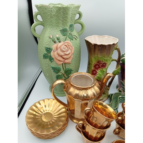 34 - Assortment Of Vintage Ceramic Floral Patterned Vases, Royal Doulton China Bell & Wade England Gold T... 
