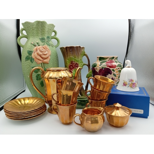 34 - Assortment Of Vintage Ceramic Floral Patterned Vases, Royal Doulton China Bell & Wade England Gold T... 