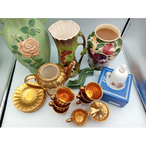 34 - Assortment Of Vintage Ceramic Floral Patterned Vases, Royal Doulton China Bell & Wade England Gold T... 