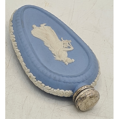 248 - A rare Wedgwood Blue Jasperware perfume scent bottle with Silver lid. Silver is marked.